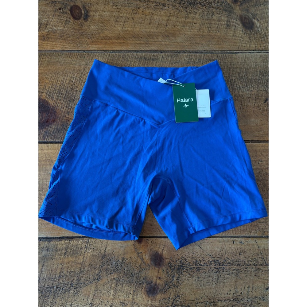 NWT Halara Womens Softly Zero Blue Lace Stretchy Biker Athletic Shorts Large